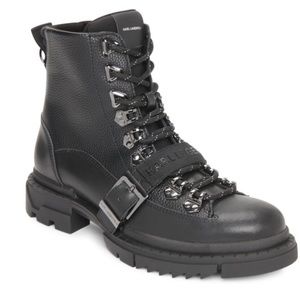 Karl Lagerfeld Belted Leather Hiker Boots